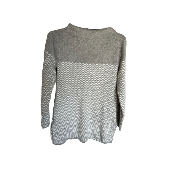Aspen Mock Neck  gray & white chevron tunic sweater Size M - Picture 6 of 8